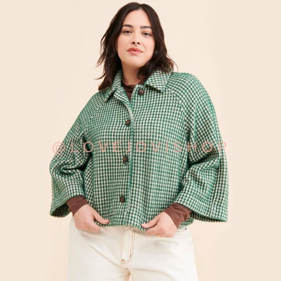 Feminine | Anthropologie Houndstooth Swing Jacket | Green and Cream by Greylin | - Picture 5 of 16